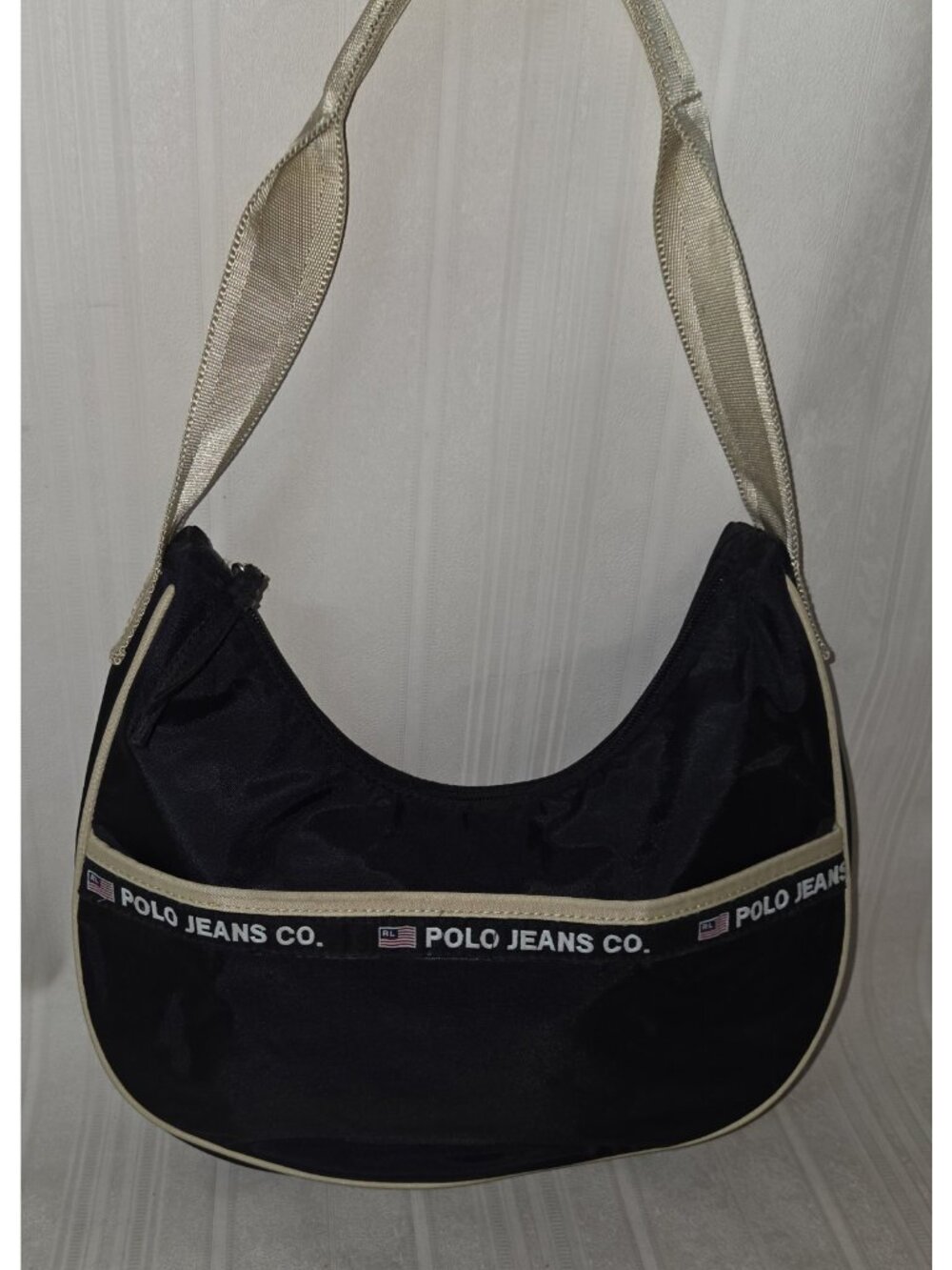 POLO JEANS CO. Ralph Lauren Black Nylon Shoulder Purse Bag Vintage